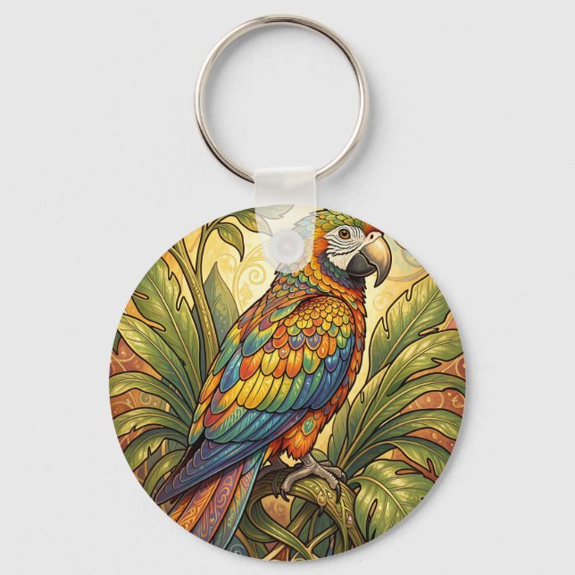 Chaveiro Arte Nova Papagaio Arco-Íris Vibrante (Frente)