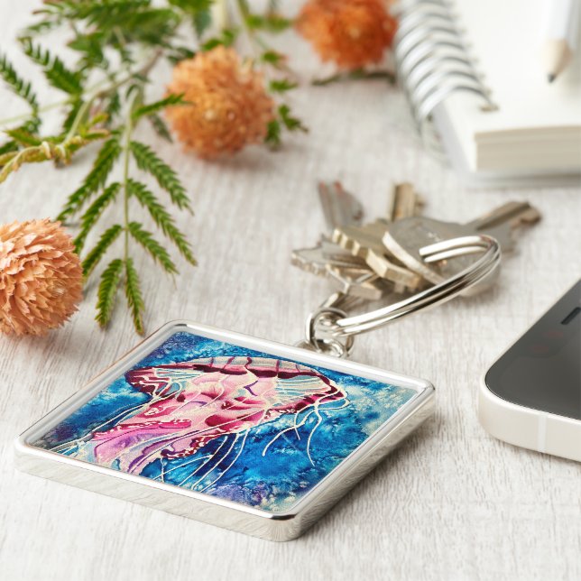 Chaveiro Arte oceânica de água-vivas (Lateral)