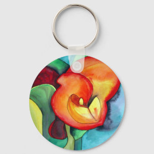 Chaveiro Arte original em aquarela de lírio Canna laranja