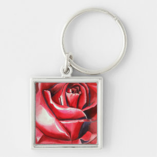 Chaveiro Arte original em aquarela Rosa Vermelha Carmesim
