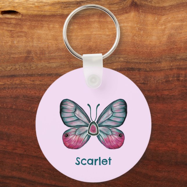 Chaveiro Arte personalizada de borboletas rosa de outubro (Frente)