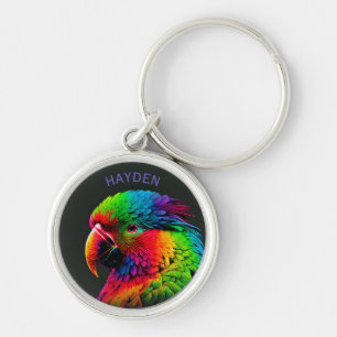 Chaveiro Arte Personalizada de Papagaio Exótico Colorido Vi