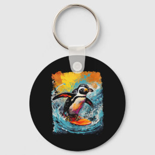 Chaveiro Arte Pop Pássaro Zoo Vintage Surfando Pinguim