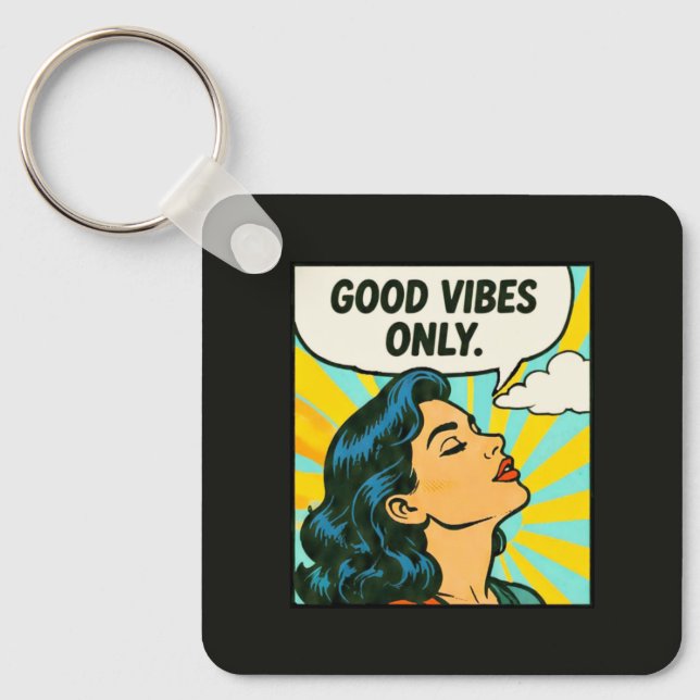 Chaveiro Arte Pop “Só Vibrações Boas” (Frente)