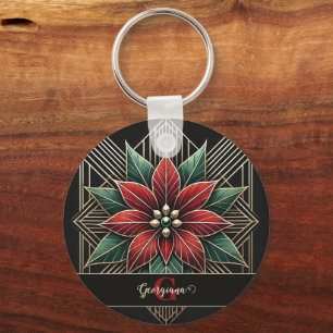 Chaveiro Arte Retro Personalizada Deco Poinsettia