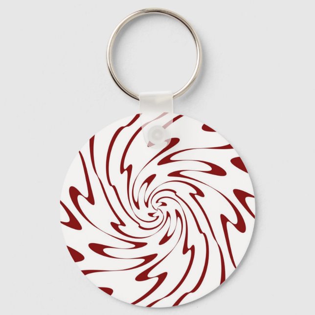Chaveiro Arte Retro Vermelho e Abstrato de Ondas Brancas (Frente)