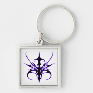 Chaveiro Arte Tribal Linhas Feras Preto e Roxo
