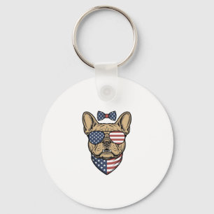 Chaveiro Arte Vetorial de Bulldog Francês Patriótico Vintag