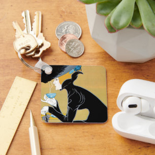 Chaveiro Arte Vintage Art Nouveau, Senhora Bebendo Chá Marc