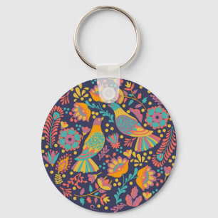 Chaveiro Artesanato Colorido Mexicano de Pássaros e Flores 