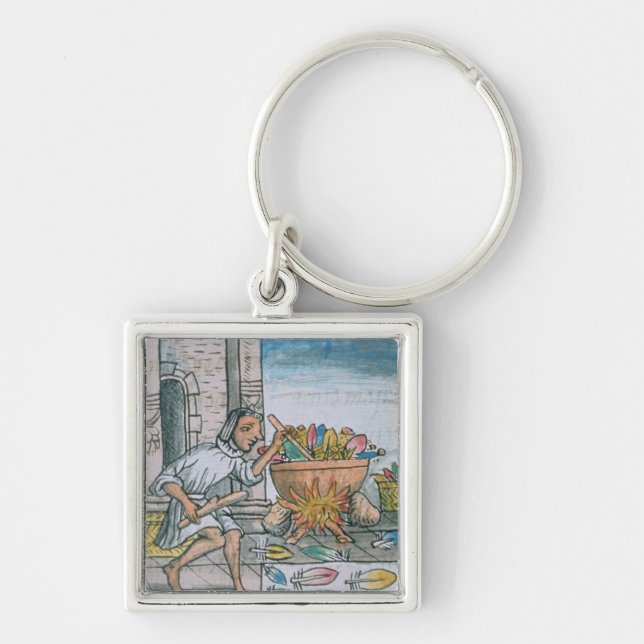 Chaveiro Artesões astecas que tingem penas (Frente)