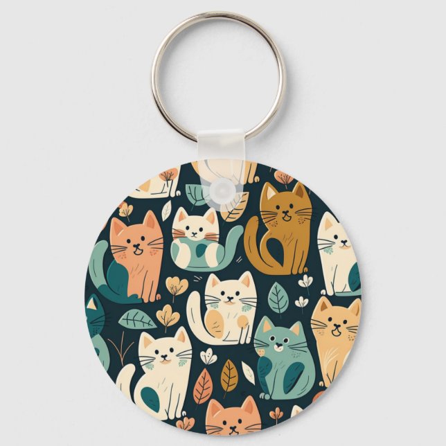 Chaveiro Artsy Cat Pattern Cute (Frente)