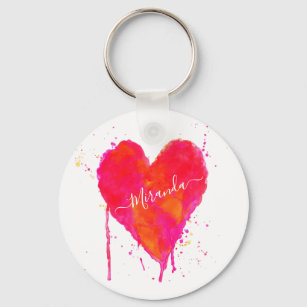 Chaveiro Artsy Watercolor Heart Love Colorful Valentine Day
