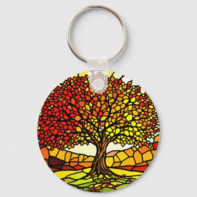 Chaveiro Árvore da Vida Mosaico de Vidro Quebrado Cores de  (Frente)