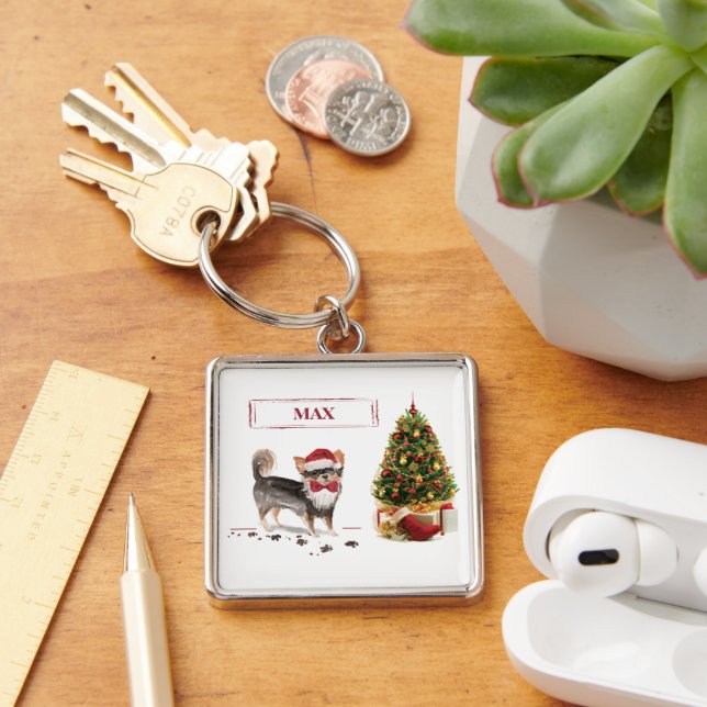 Chaveiro Árvore de Cachorro de Natal Engraçado de Chihuahua (Mesa)
