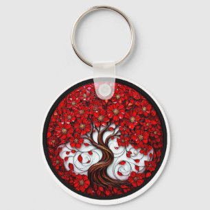Chaveiro Árvore de Flores Vermelhas Vibrantes com Detalhes