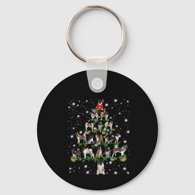 Chaveiro Árvore De Natal Akita Coberta Por Flashli (Frente)
