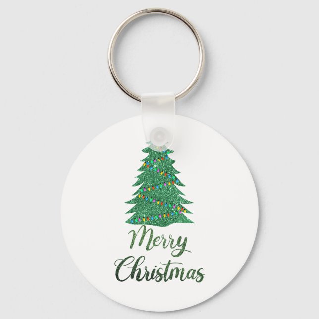 Chaveiro Árvore de natal alegre - brilho verde (Frente)