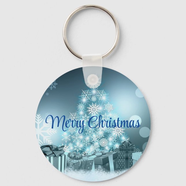 Chaveiro Árvore de Natal Azul, Floco de Neve (Frente)