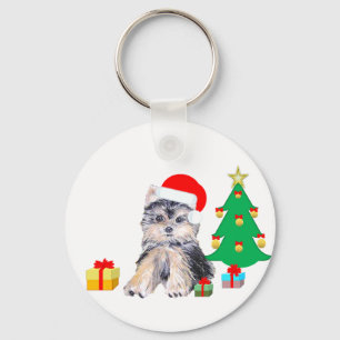 Chaveiro Árvore de Natal, cachorro Yorkshire e presentes