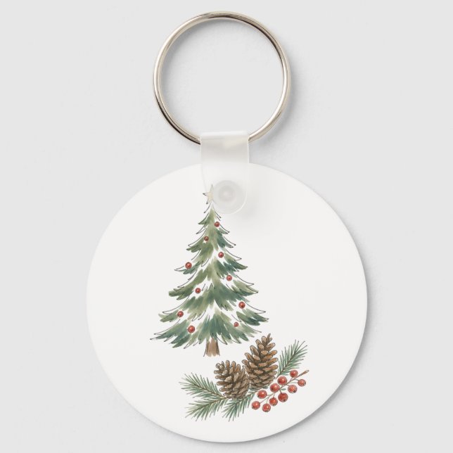 Chaveiro Árvore de Natal com Pinhas e Frutas Vermelhas (Frente)