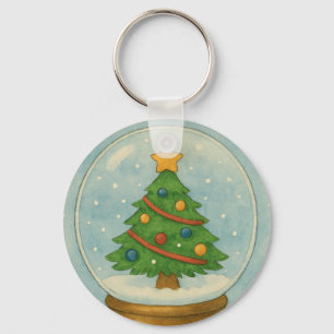 Chaveiro Árvore de Natal em Globo de Neve em Aquarela de In