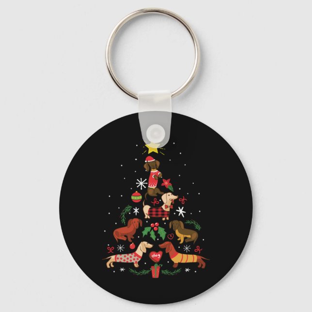 Chaveiro Árvore de Natal Engraçado Dachshund (Frente)