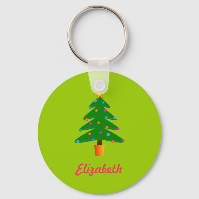 Chaveiro Árvore de Natal Festiva Verde Personalizada (Frente)
