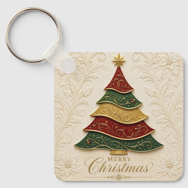 Chaveiro Árvore de Natal Ornamentada a Ouro (Frente)