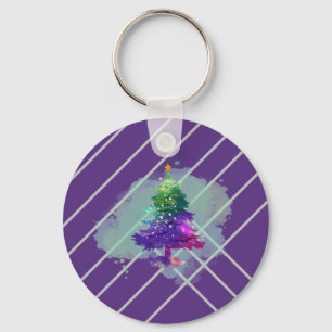 Chaveiro Árvore de Natal Pinheiro Colorida Aquarela Moderna