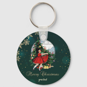Chaveiro Árvore de Natal Vintage,Menina Flocos de Neve  