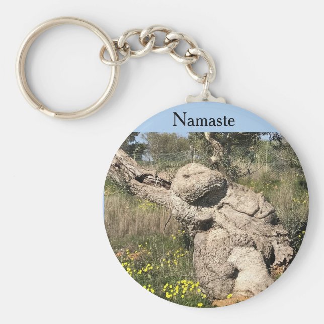 Chaveiro Árvore de oliveira em posição de ioga (Frente)