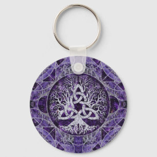 Chaveiro Árvore de vida com ametista e prata de Triquetra