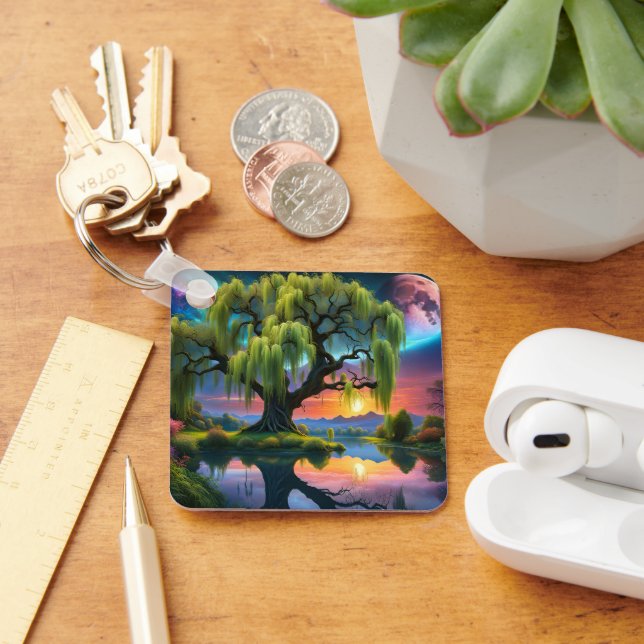 Chaveiro Árvore selvagem sob a lua cheia N Starry sky Sunse (Mesa)