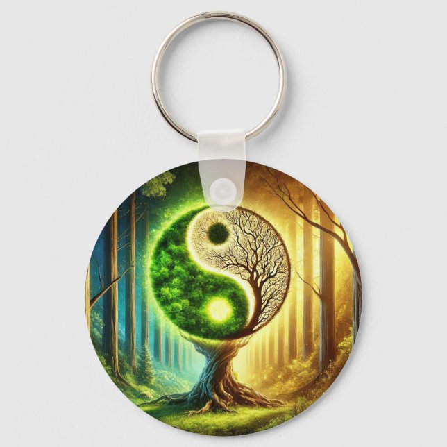 Chaveiro Árvore Simbólica Com Desenho Yin Yang (Frente)
