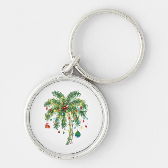 Chaveiro Árvore tropical de palma de Natal com luzes e orna (Frente)