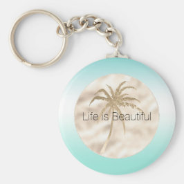 Chaveiro Árvore Tropical Dourada Mint Aqua Ombre