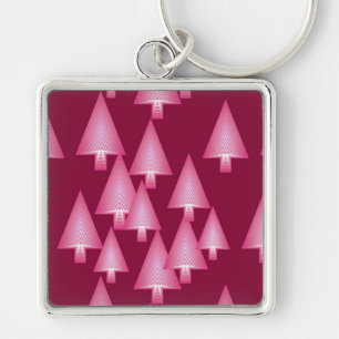 Chaveiro Árvores de Natal metálicas modernas - rosa e vinho