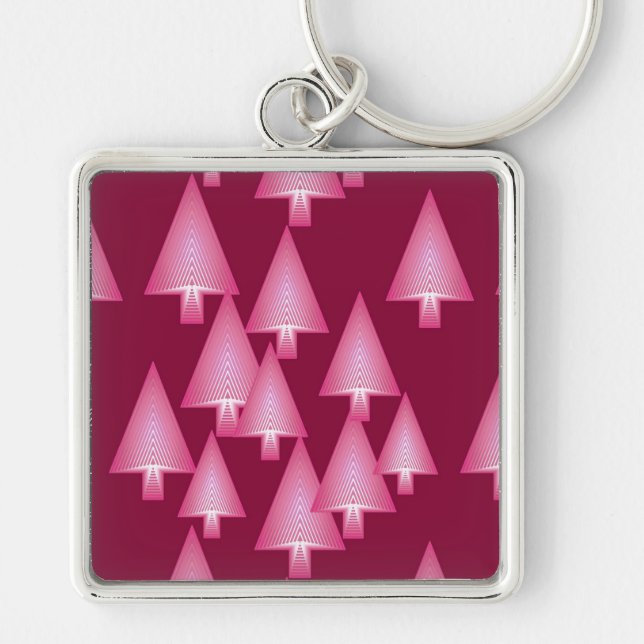 Chaveiro Árvores de Natal metálicas modernas - rosa e vinho (Frente)