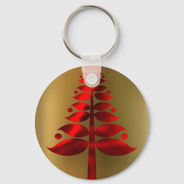 Chaveiro Árvores de Natal Vermelhas na Dourada (Frente)