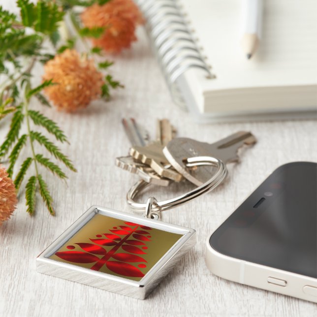 Chaveiro Árvores de Natal Vermelhas na Dourada (Lateral)