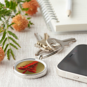 Chaveiro Árvores de Natal Vermelhas na Dourada