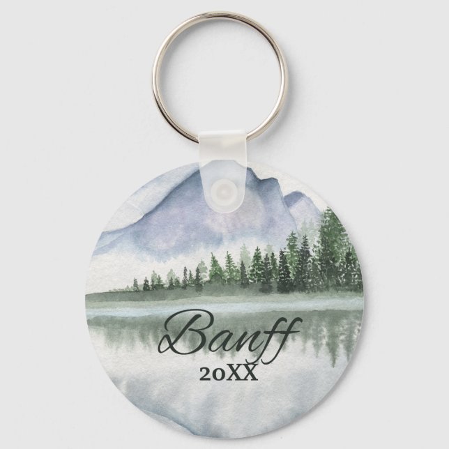 Chaveiro Árvores Personalizadas do Lago da Montanha de Banf (Frente)
