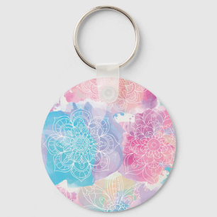 Chaveiro As mandalas da aguarela coloridas espirram o boho