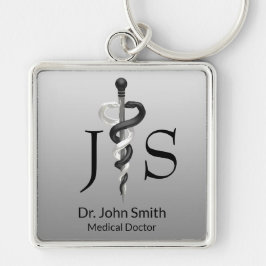 Chaveiro Asclépio Branco Negro-Elegante Médico Clássico Nob