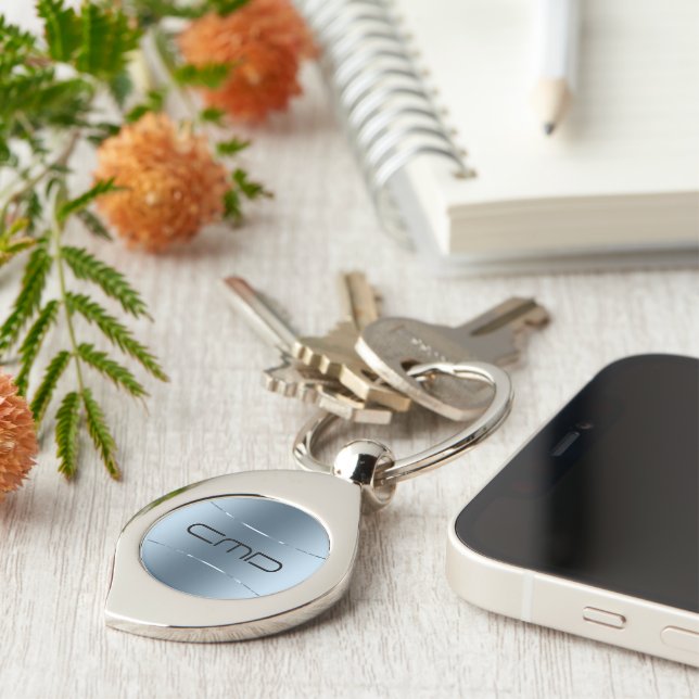 Chaveiro Aspecto de aço inoxidável azul metálico moderno (Lateral)