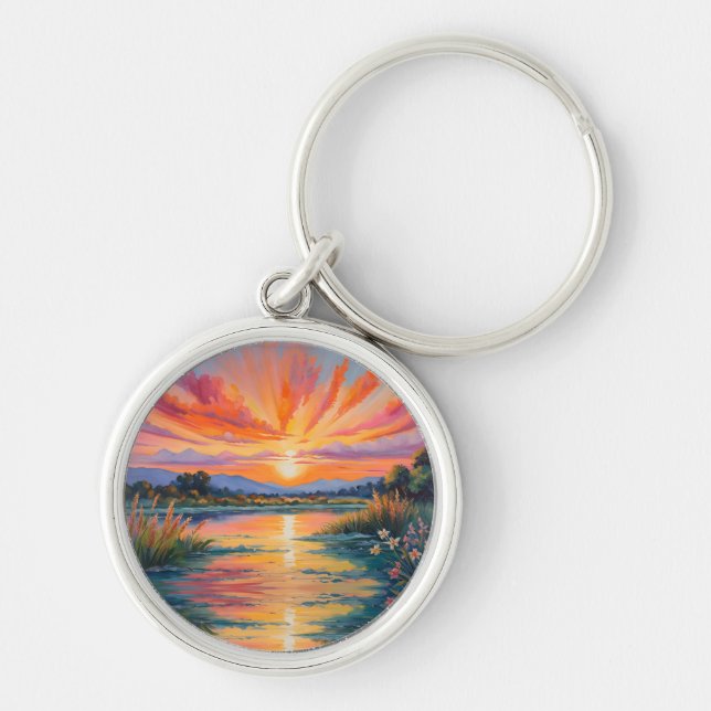 Chaveiro Assobe-sol na aquarela do lago (Frente)