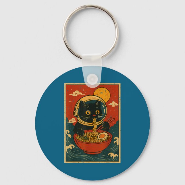 Chaveiro Astronaut Cat Ramen Japanese Graphic Tees Men Wome (Frente)