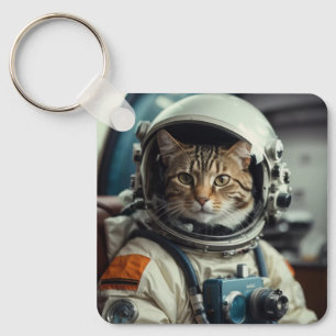 Chaveiro Astronauta de Gato cinza no Espaço Exterior