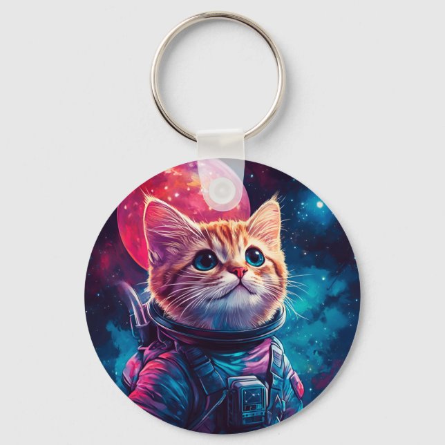 Chaveiro Astronauta de gato - espaço rosa (Frente)